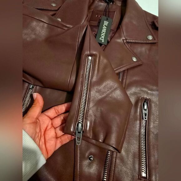 NWT Blank NYC Faux Leather Cropped Moto Jacket in Plum Size Small - Picture 3 of 14